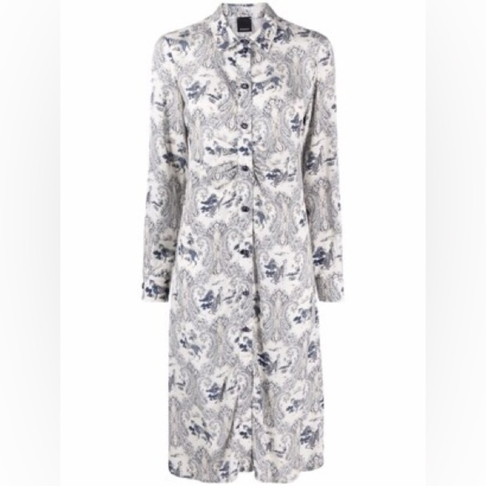 PINKO White Blue Panther Print Long Sleeve Midi Dress - Picture 8 of 16